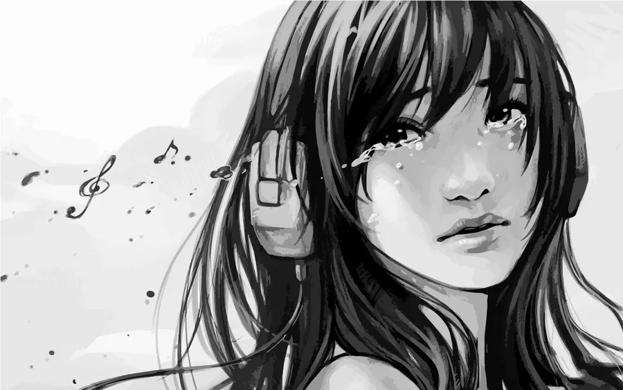 anime pfp girl black and white 4